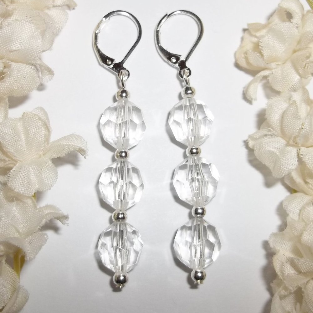 Clear Statement Earrings Long Handmade Set 5157
